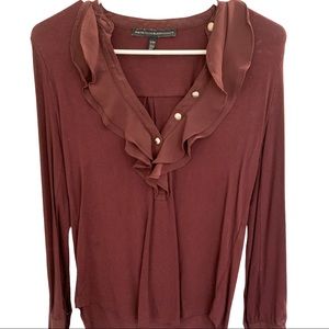 XXS WHBM Ruffle V-Neck with Button Detail - Crimson